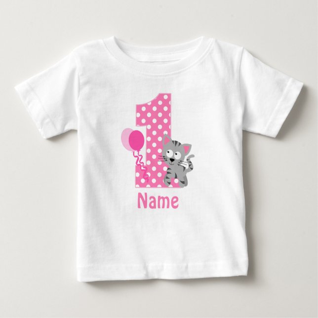 Birthday Girl Kattunge Rosa Personlig Shirt T-shirt (Framsida)
