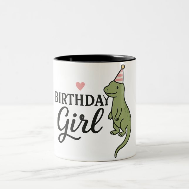 Birthday Girl Lizard - Cute & Roligt Party Design Två-Tonad Mugg (Center)