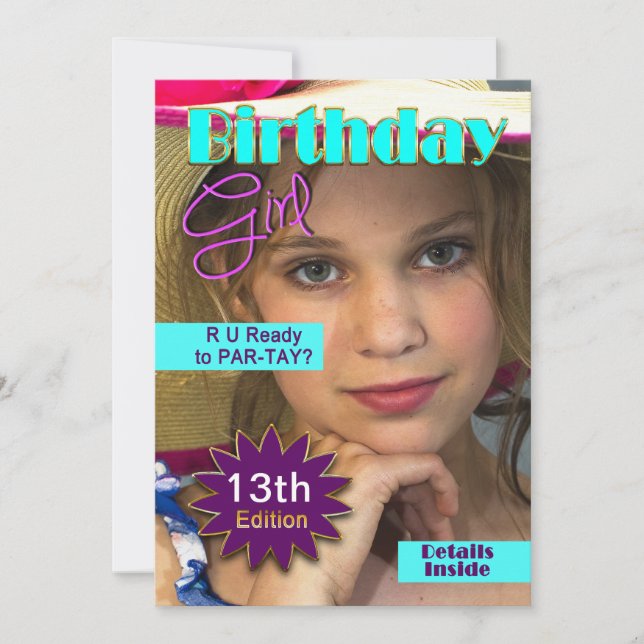 BIRTHDAY GIRL - MAG. TÄCK - INFOGA FOTO- ALLA ÅLDE INBJUDNINGAR (Framsida)