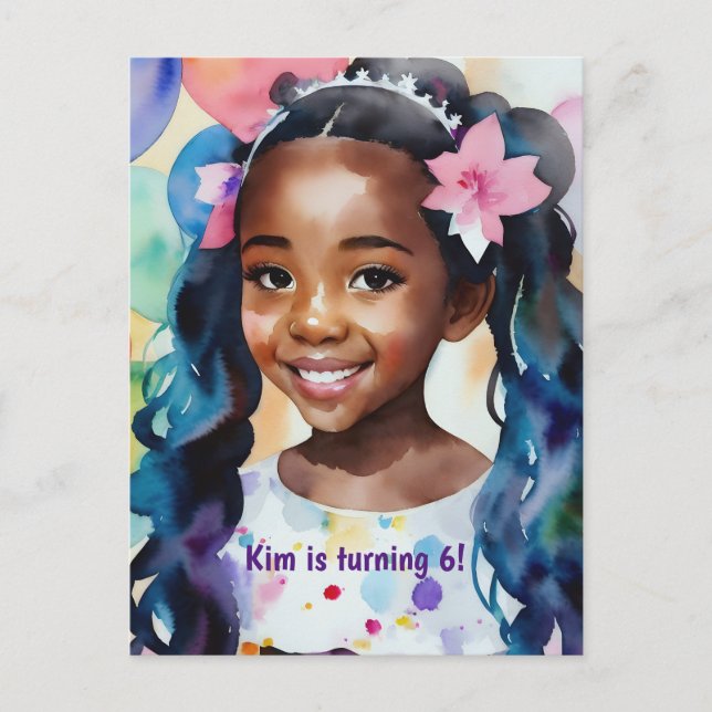 Birthday Girl Melanin Princess Art Inbjudan Vykort (Framsida)