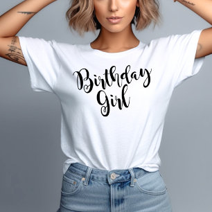 Birthday Girl Modern Black Script Womens T-shirt