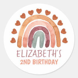 Birthday Girl Modern Boho Rainbow Namn Runt Klistermärke