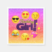 Birthday Girl Ombre Emoji Papprare Party Napkins