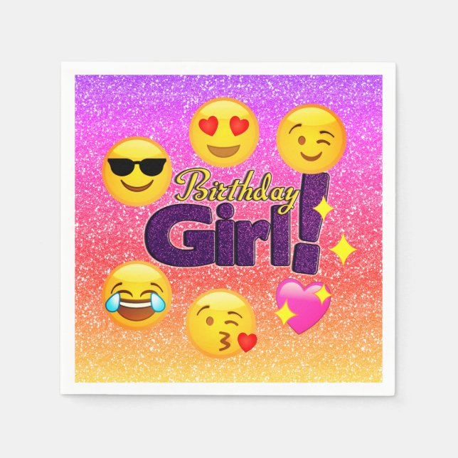 Birthday Girl Ombre Emoji Papprare Party Napkins Pappersservett (Framsidan)