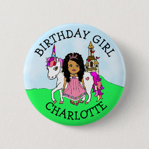 Birthday Girl Personalize Button Princess Unicorn Knapp