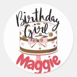 Birthday Girl Personlig Cake Design Sticker Runt Klistermärke