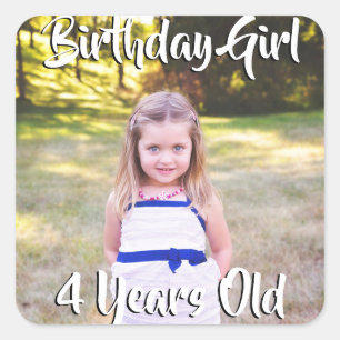 Birthday Girl Personlig Photo and age Stickers Fyrkantigt Klistermärke