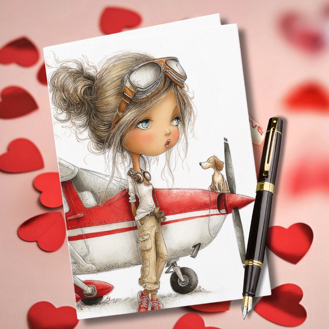 Birthday Girl Pilot Co-pilot dog & Cessna Airplane Kort (Skapare uppladdad)