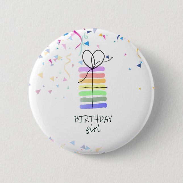 Birthday Girl Pin with Cake and Confetti Knapp (Framsida)