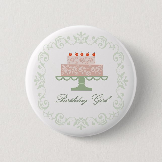 Birthday Girl Pin with Rosa Cake Knapp (Framsida)
