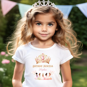 Birthday Girl Princess Krona Rosa Guld Pastel T Shirt