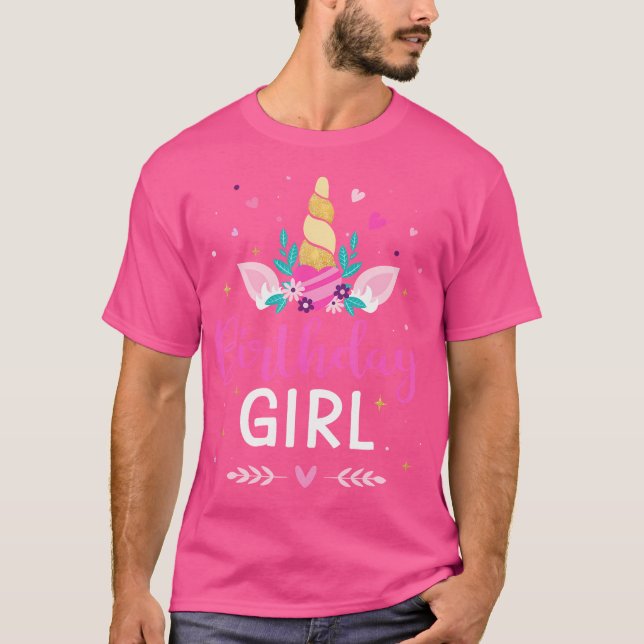 Birthday Girl Princess Matching Family Unicorn Par T Shirt (Framsida)