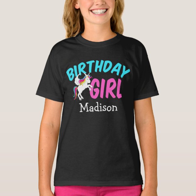 Birthday Girl Rainbow Unicorn Party Kids T Shirt (Framsida)