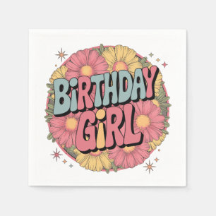 Birthday Girl - Retro Blommigt Firande Pappersservett