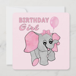 Birthday Girl Rosa Baby Elephant Julkort