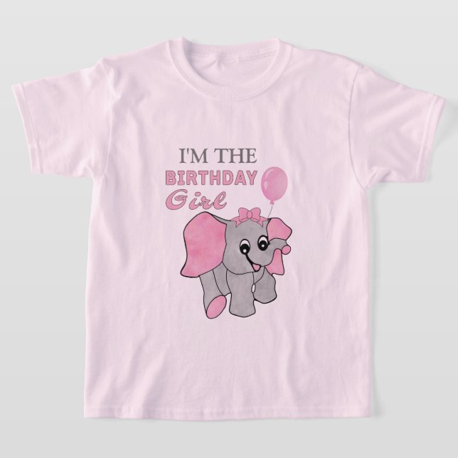 Birthday Girl Rosa Baby Elephant T Shirt (Laydown)