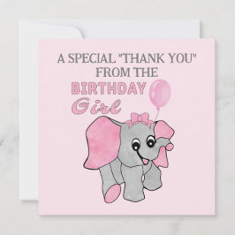 Birthday Girl Rosa Baby Elephant Tack Kort