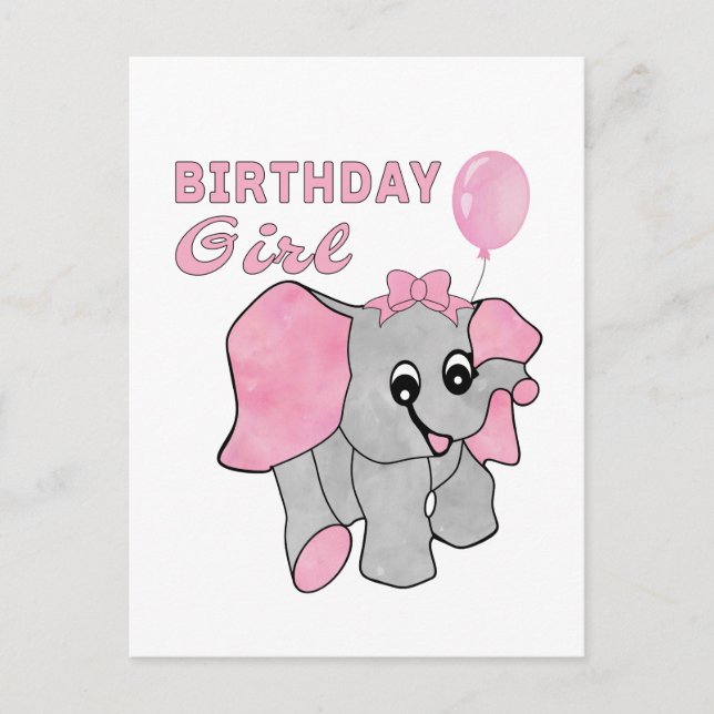 Birthday Girl Rosa Baby Elephant Vykort (Framsida)