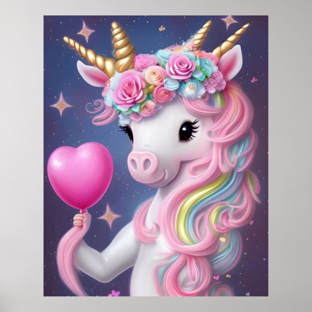 Birthday Girl Rosa Baby Unicorn Poster (Framsidan)