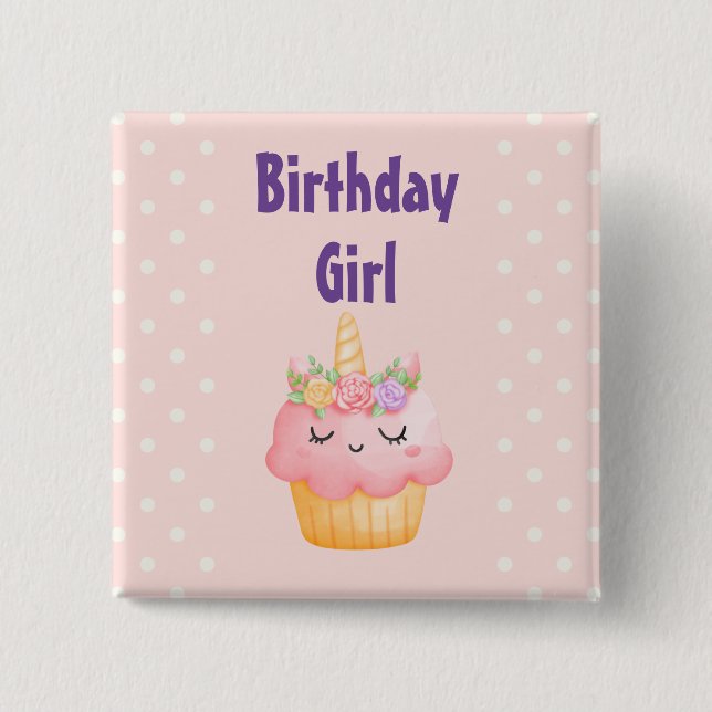 Birthday Girl - Rosa Cupcoa Unicorn med Ro Knapp (Framsida)