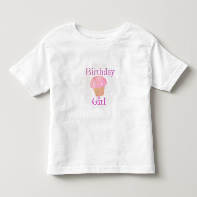 Birthday Girl Rosa Cuptårta T-Shirt (Framsida)