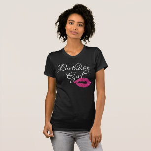 Birthday Girl Rosa Glitter Läppar Gnistra Black T Shirt