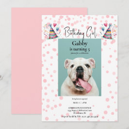 Birthday Girl Rosa Pet Photo Födelsedagsfest Inbjudningar