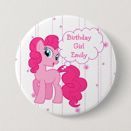 Birthday Girl Rosa Pony Button Knapp