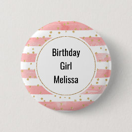 Birthday Girl Rosa Rand | Guld Confetti Knapp