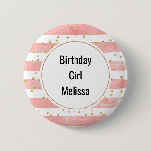Birthday Girl Rosa Rand Guld Confetti Knapp