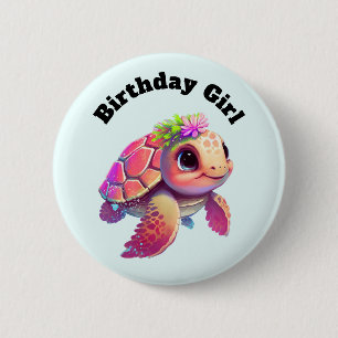 Birthday Girl - Rosa Sea Turtle Whimsical & Cute Knapp