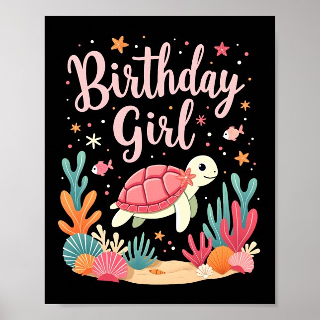 Birthday Girl Sea Turtle Theme Birthday Party Ocea Poster (Framsidan)