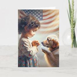 Birthday Girl som bönar med Golden Retriever Kort
