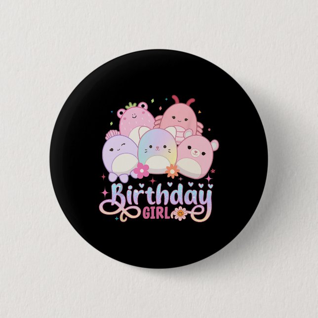 Birthday Girl Squad Mallow Girls Cute Kids Knapp (Framsida)