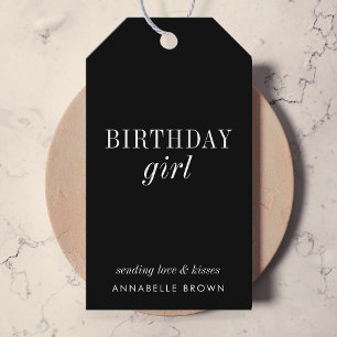 Birthday Girl Trendiget Modern Black Simple för Presentetikett