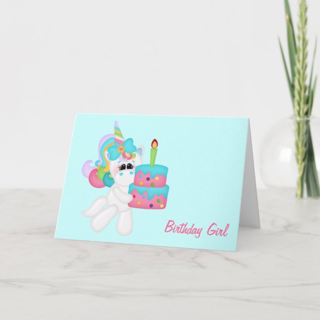 Birthday Girl Unicorn (anpassade) Kort (Framsida)