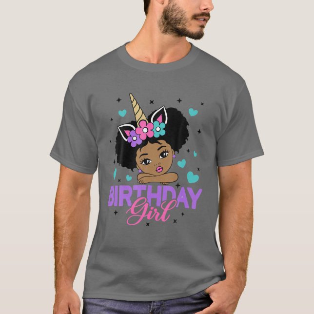 Birthday Girl Unicorn Black Princess Afro Princess T Shirt (Framsida)