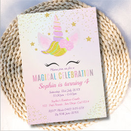 Birthday Girl Unicorn Magical Celebration Inbjudningar
