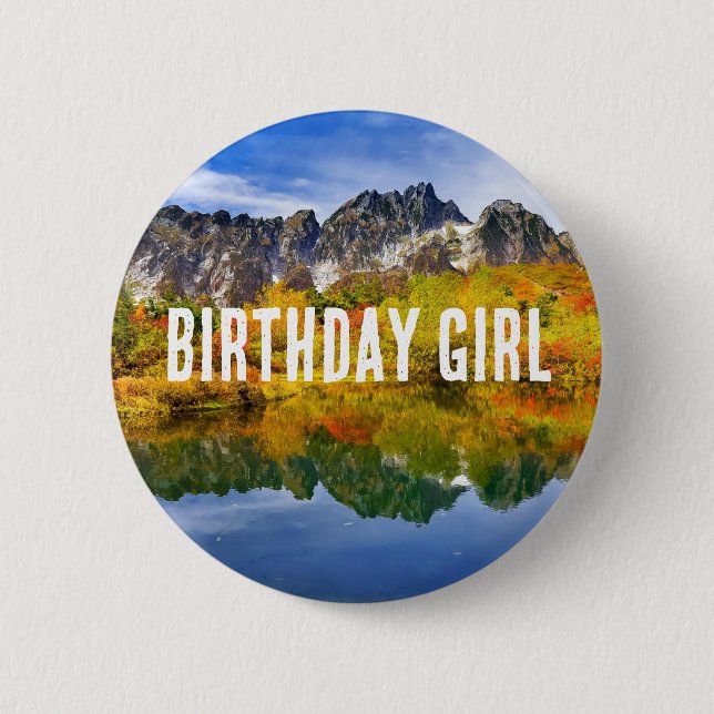Birthday Girl vackra Land-bergen Knapp (Framsida)