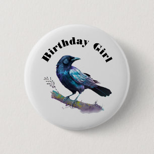 Birthday Girl - Vackra Raven på Träd Gren Knapp