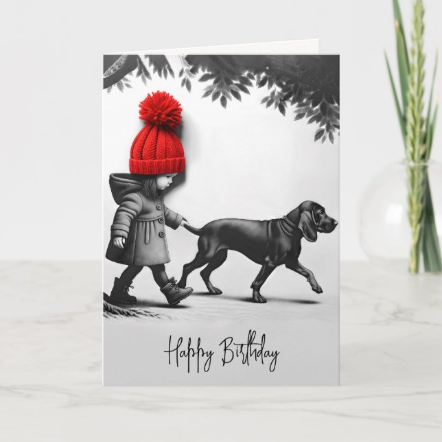 Birthday Girl Walking her Hund Kort (Framsida)