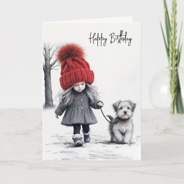 Birthday Girl Walking her Hund Kort (Framsida)