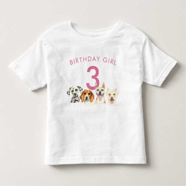 Birthday Girl Watercolor Puppy Hundar T Shirt (Framsida)