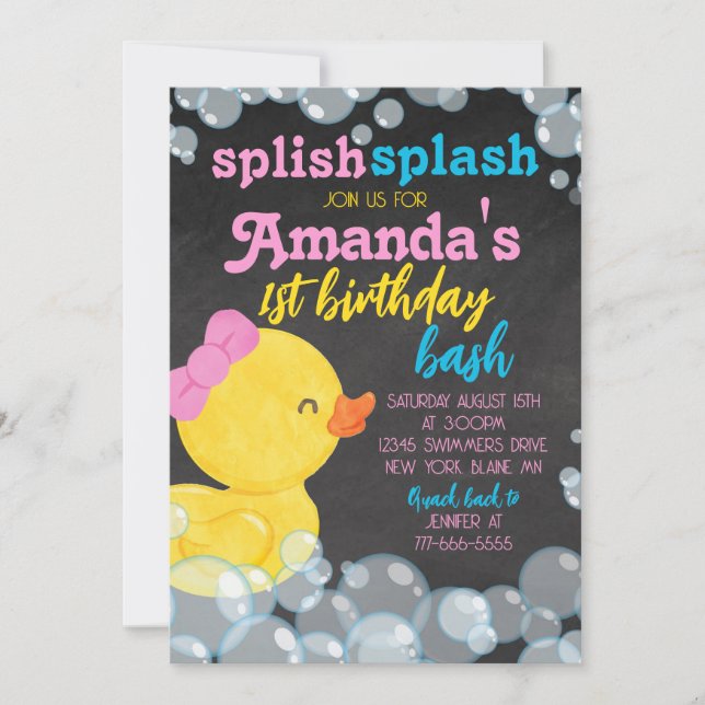 Birthday Girl Watercolor Rubber Anka Chalkboard Inbjudningar (Framsida)