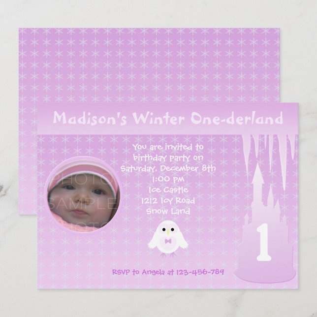 Birthday Girl Winter Onederland inbjudan (Fram/baksida)