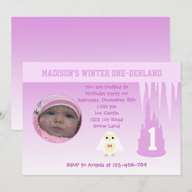 Birthday Girl Winter Onederland inbjudan (Fram/baksida)