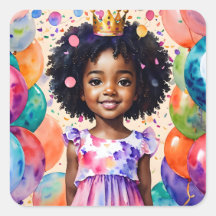 Birthday Girl with Brown Skin Princess Art