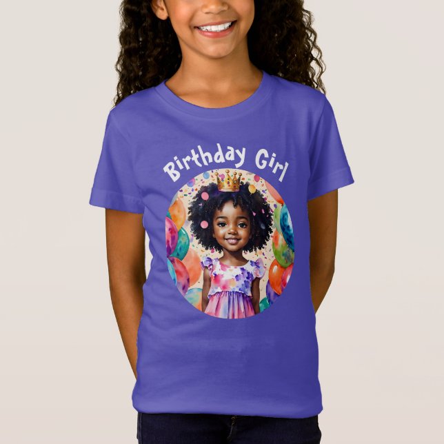 Birthday Girl with Brown Skin Princess Art T Shirt (Framsida)