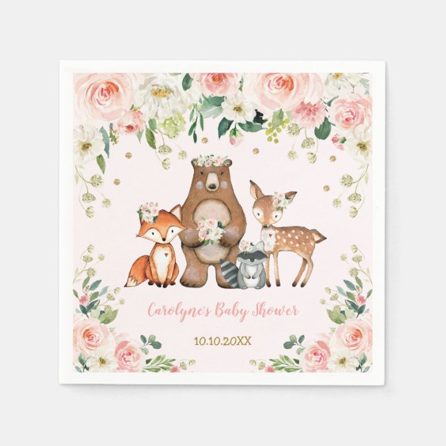 Birthday Girl Woodland Baby Shower Forest Animals Pappersservett (Framsidan)