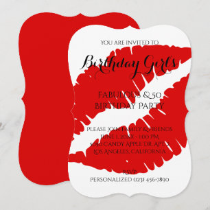 Birthday Girl's Fabulous & 50 Bright Red Lipstick Inbjudningar